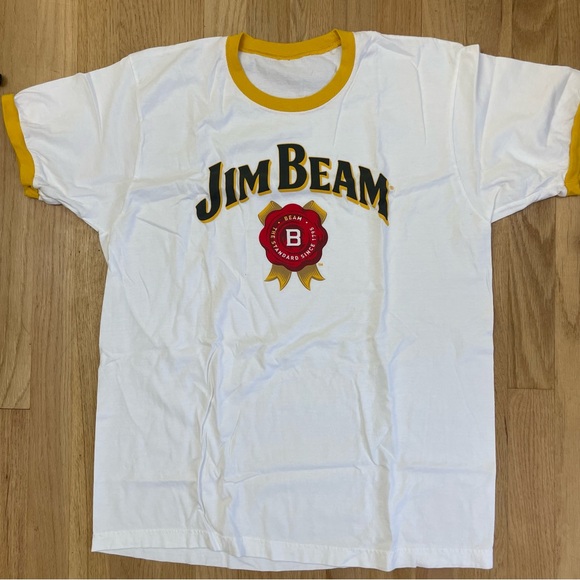 Jim Beam T-Shirt White Large Ringer Promo Casual Tee Retro Spirits Libations - Picture 1 of 10